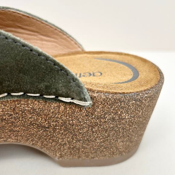 Aetrex Genuine Suede Olive Green Madison Cork Heel Clog EU36 - Picture 8 of 10